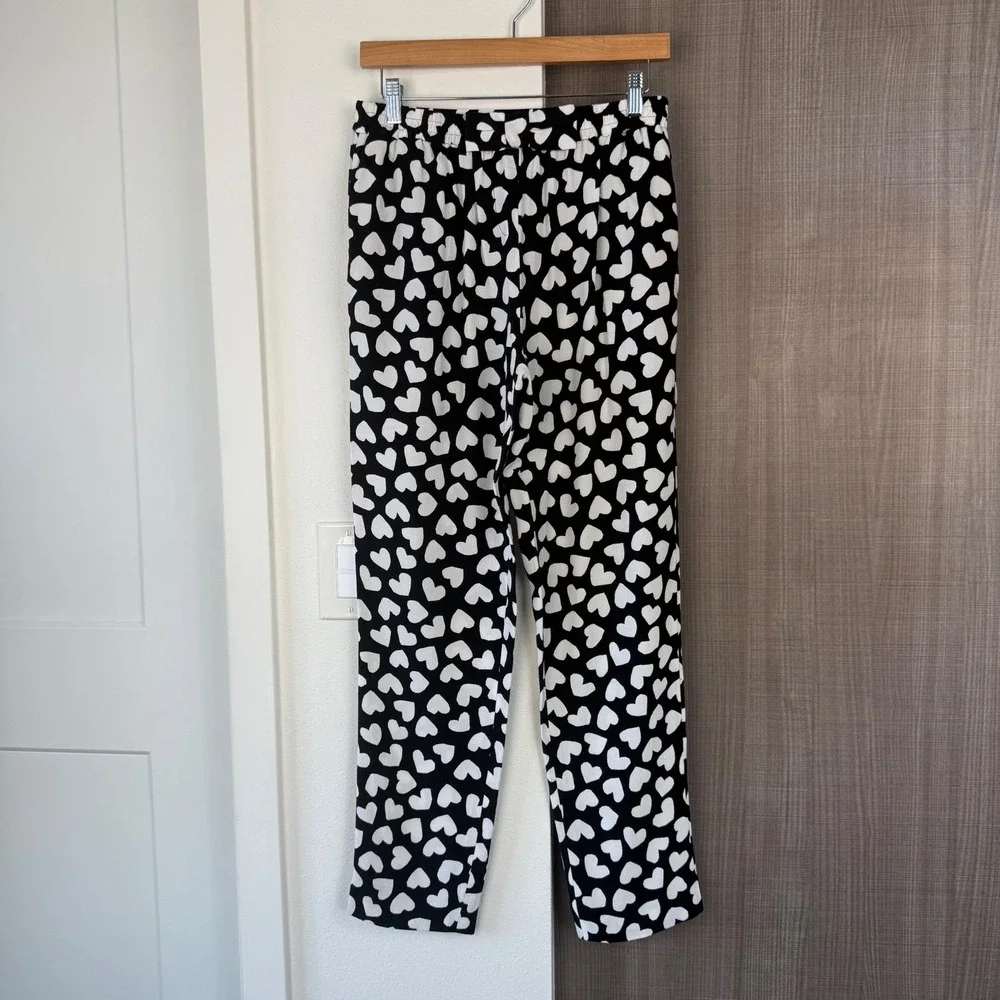 Kate Spade Black White Dancing Hearts‎ Ria Pants Pull On Size Small